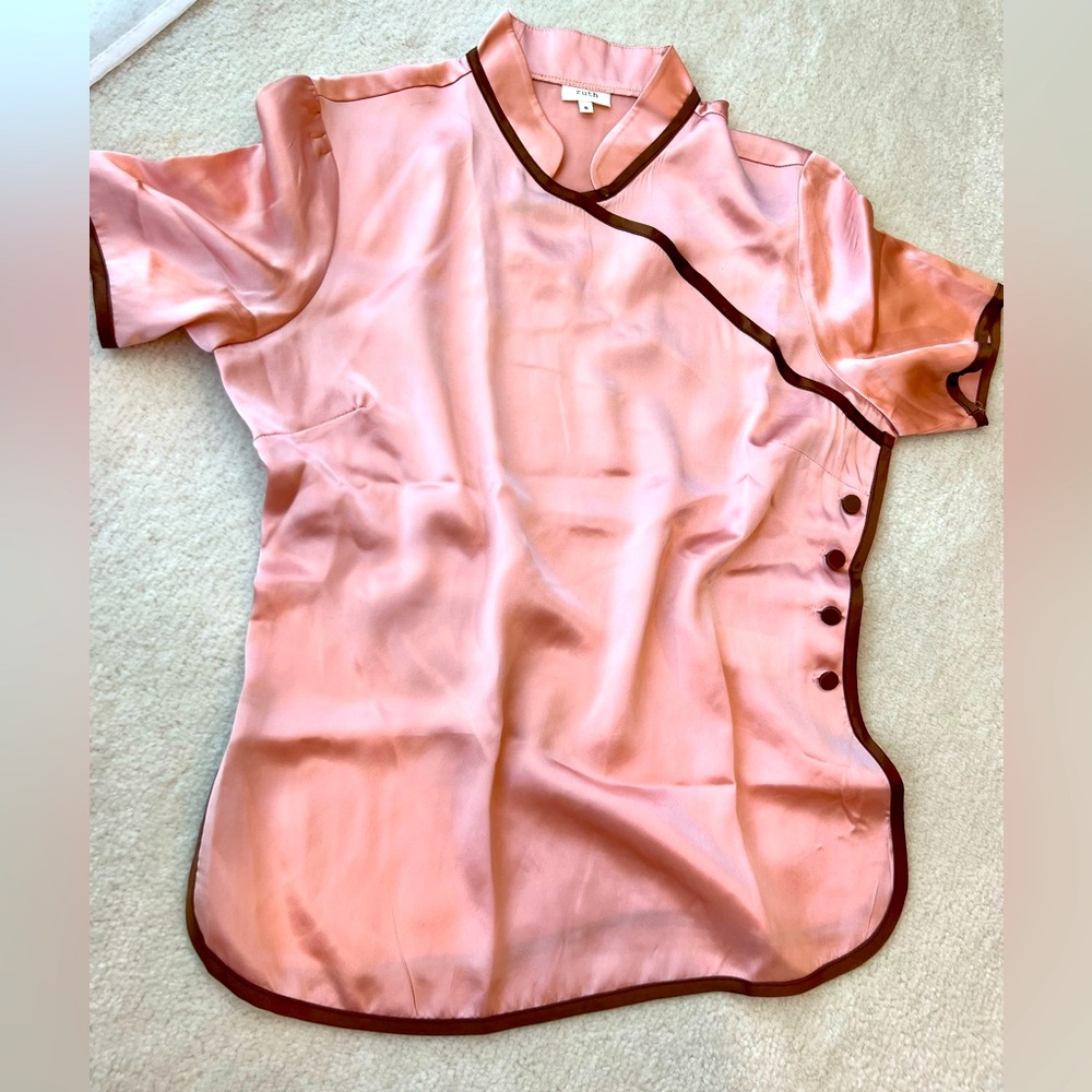 Ruth Blush Powder Pink Silky Kimono Style Japanese Top Blouse